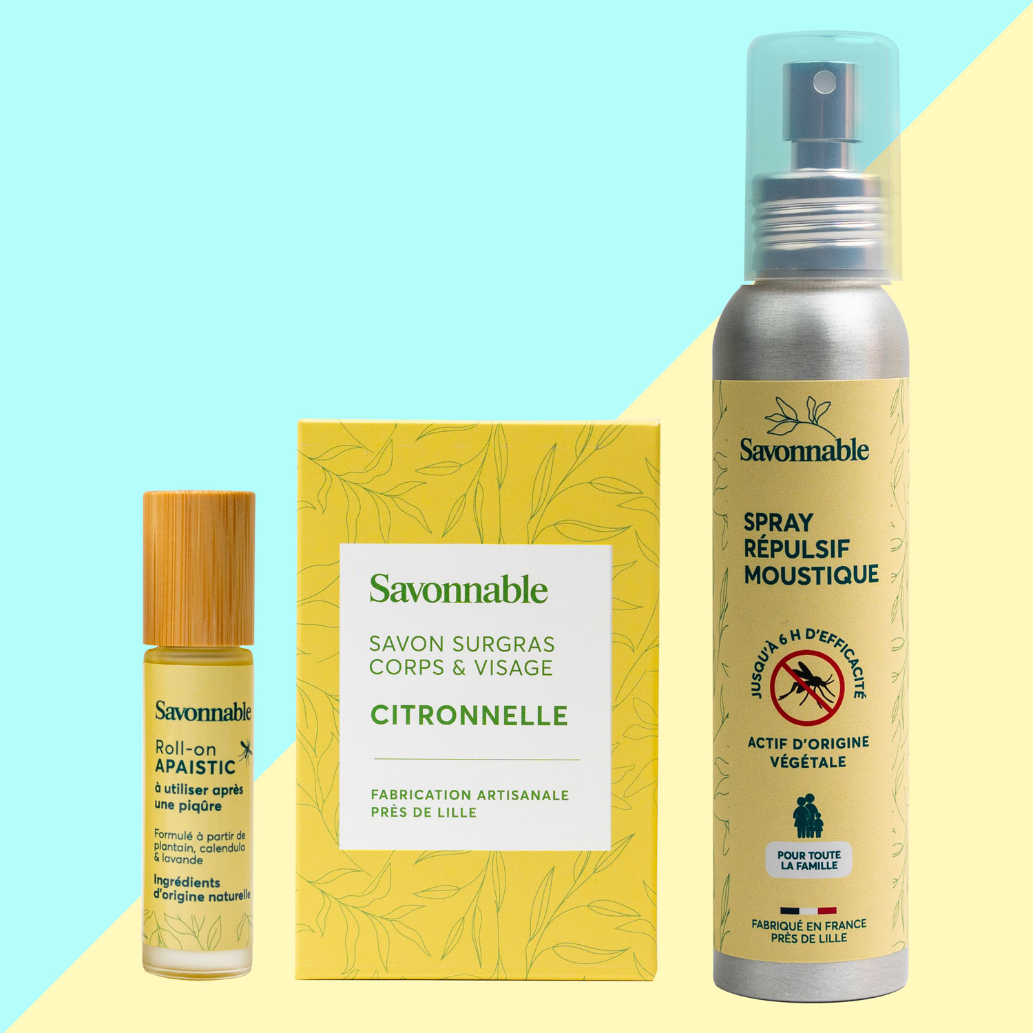 Pack stop moustique <span>Répulsif Spray, Apaistic et Savon Citronnelle</span> - Fabriqué en France