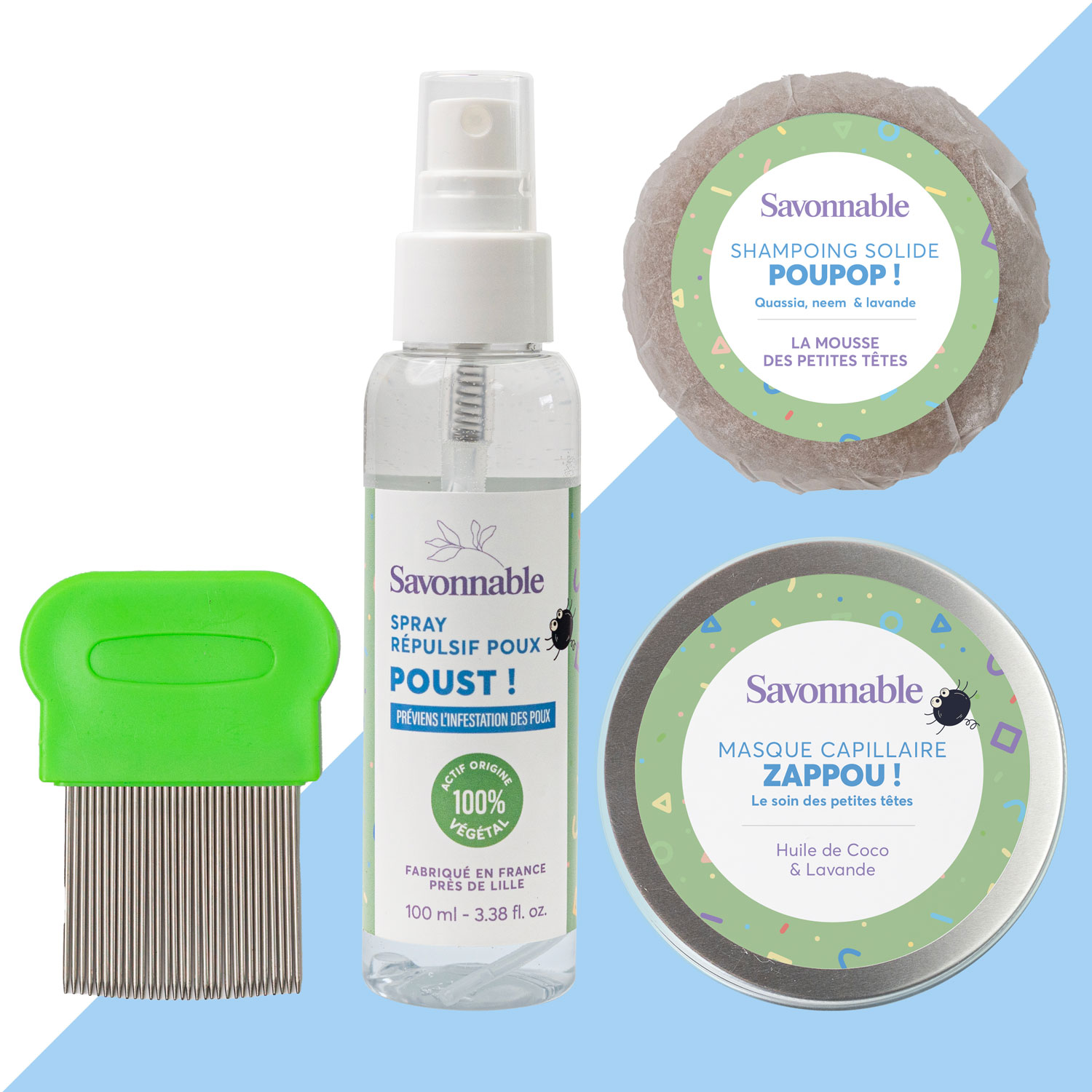 Kit complet Poux & Lentes <span>Shampoing, Répulsif, masque et peigne